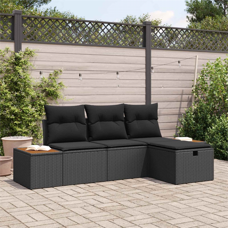 Afuera Living 4 Piece Black Poly Rattan Garden Sofa Set With Cushions