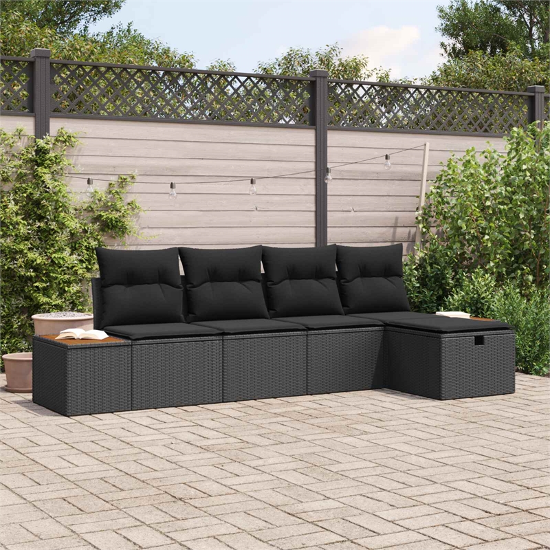 Afuera Living 5 Piece Black Poly Rattan Garden Sofa Set With Pillows