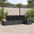 Afuera Living 5 Piece Black Poly Rattan Garden Sofa Set With Pillows