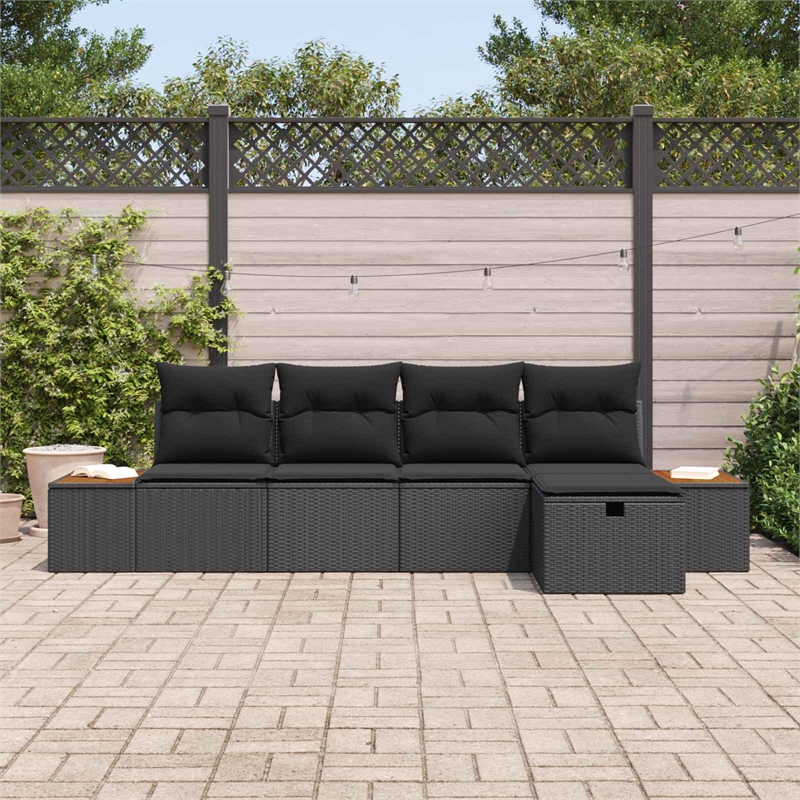 Afuera Living 5 Piece Black Poly Rattan Garden Sofa Set With Pillows