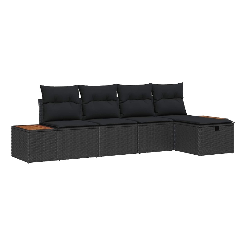 Afuera Living 5 Piece Black Poly Rattan Garden Sofa Set With Pillows