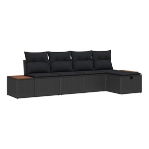 Afuera Living 5 Piece Black Poly Rattan Garden Sofa Set With Pillows