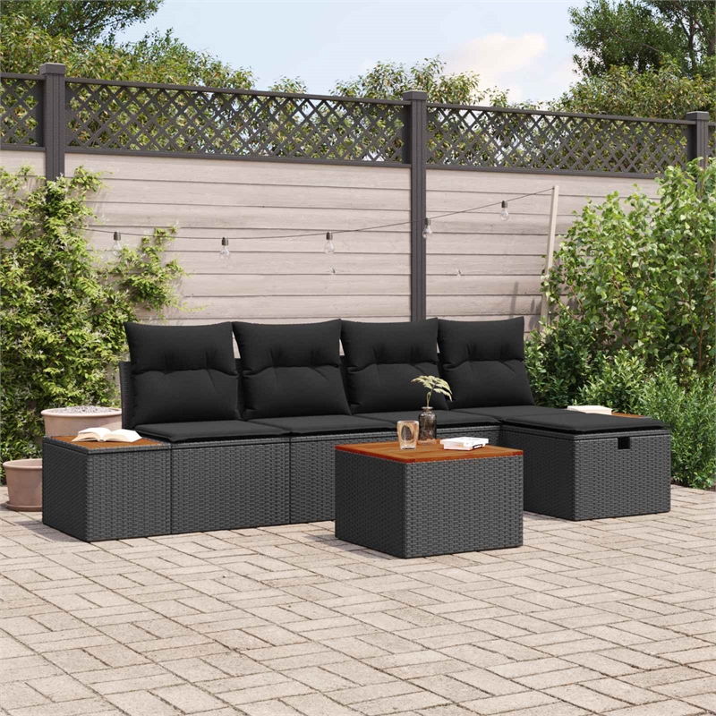 Afuera Living 6 Piece Black Poly Rattan Garden Sofa Set With Pillows