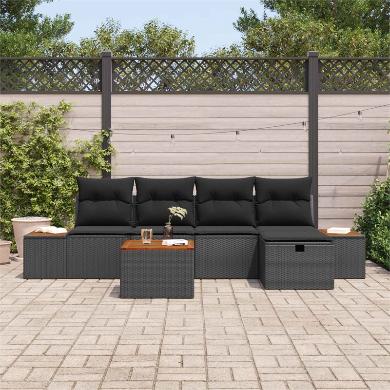 Afuera Living 6 Piece Black Poly Rattan Garden Sofa Set With Pillows