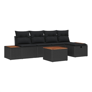 Afuera Living 6 Piece Black Poly Rattan Garden Sofa Set With Pillows
