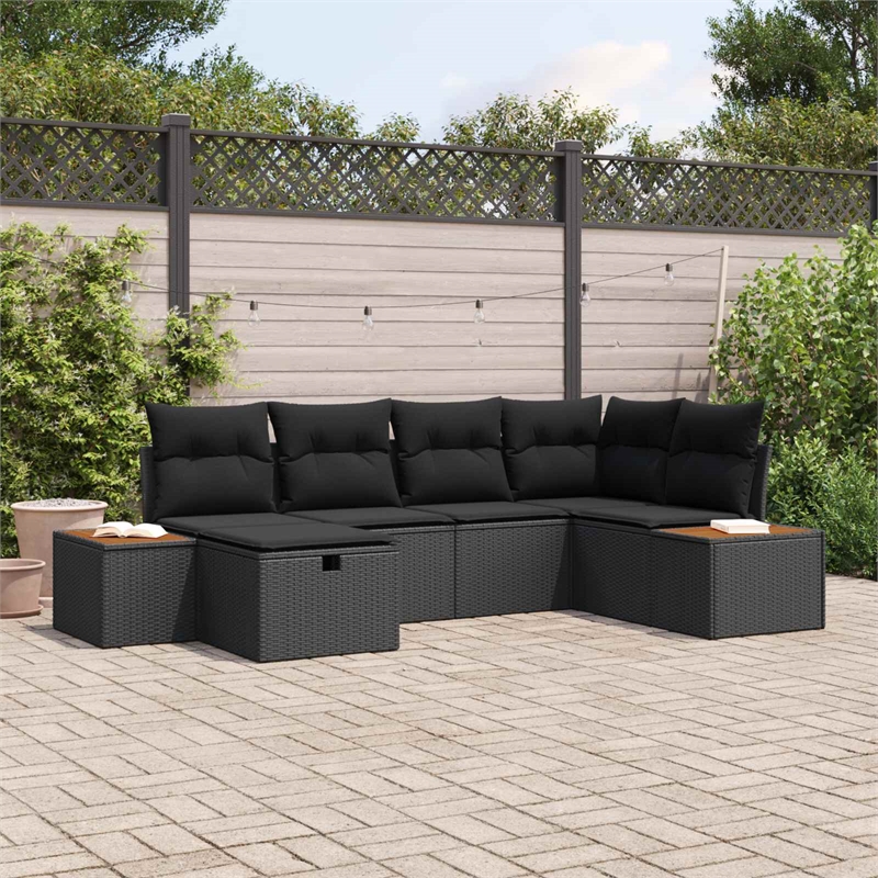 Afuera Living Black Poly Rattan Garden Sofa Set With Cushions and Storage