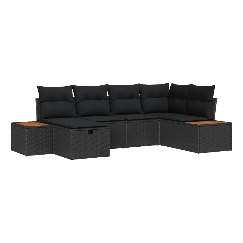 Afuera Living Black Poly Rattan Garden Sofa Set With Cushions and Storage