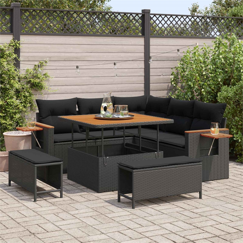Afuera Living 8 Piece Poly Rattan & Powder-Coated Steel Garden Sofa Set in Black