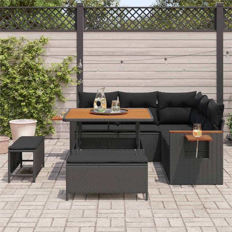 Afuera Living 8 Piece Poly Rattan & Powder-Coated Steel Garden Sofa Set in Black