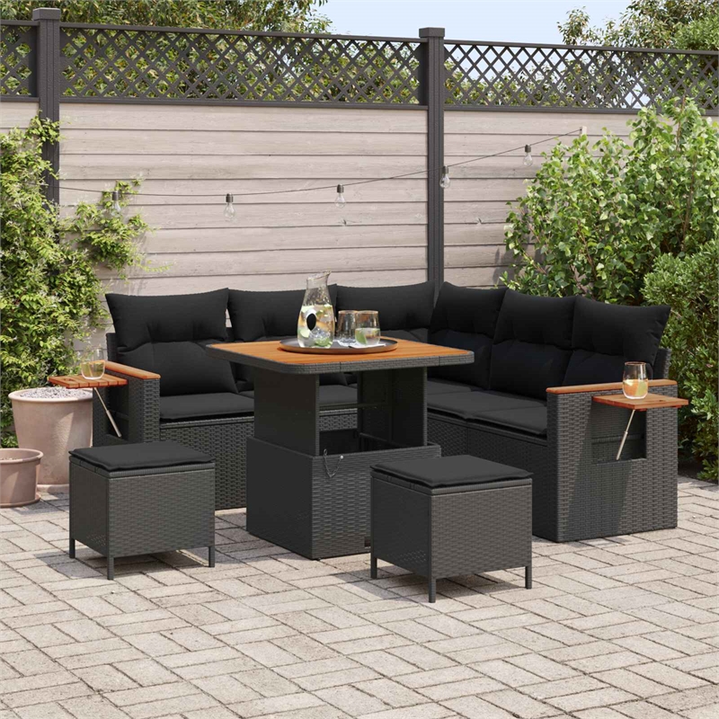 Afuera Living 8 Piece Poly Rattan & Powder-Coated Steel Garden Sofa Set in Black
