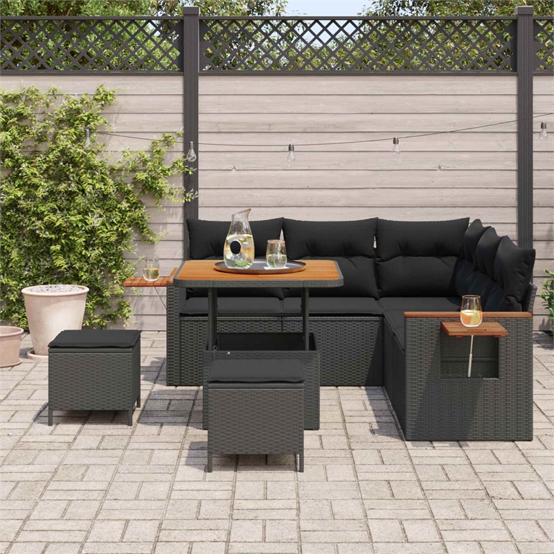 Afuera Living 8 Piece Poly Rattan & Powder-Coated Steel Garden Sofa Set in Black