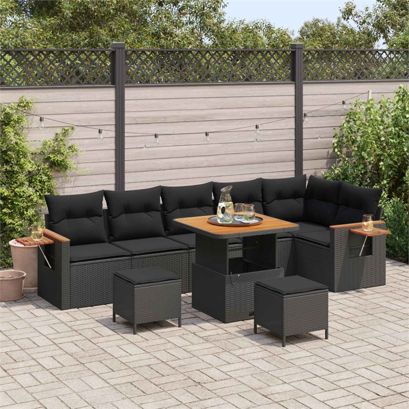 Afuera Living 9 Piece Poly Rattan & Powder-Coated Steel Garden Sofa Set in Black