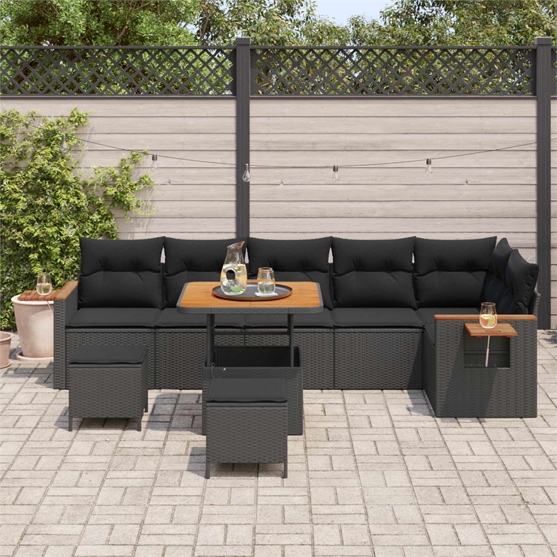 Afuera Living 9 Piece Poly Rattan & Powder-Coated Steel Garden Sofa Set in Black