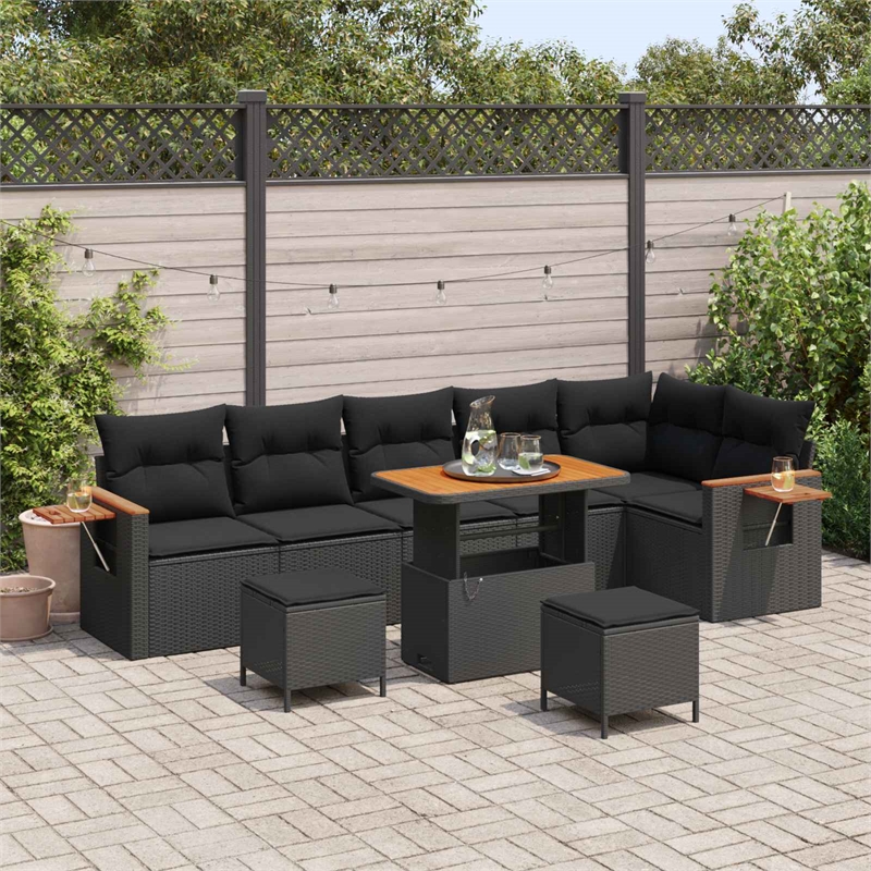Afuera Living 9 Piece Poly Rattan & Powder-Coated Steel Garden Sofa Set in Black