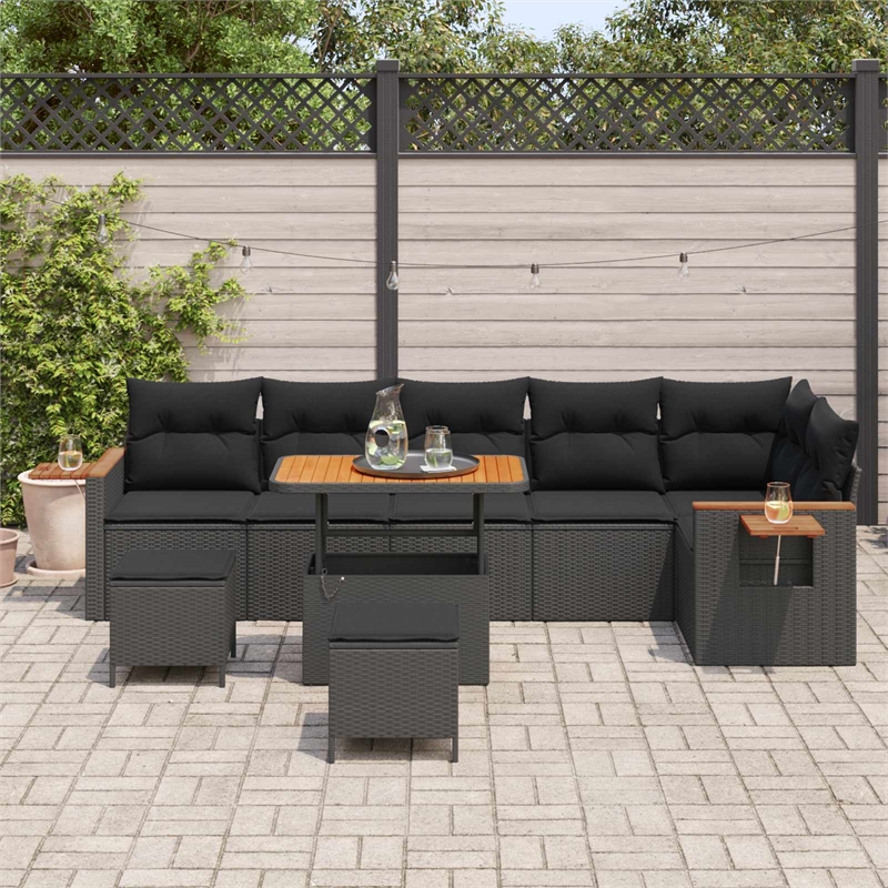 Afuera Living 9 Piece Poly Rattan & Powder-Coated Steel Garden Sofa Set in Black