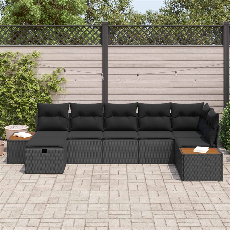 Afuera Living 7 Piece Black Poly Rattan Garden Sofa Set With Pillows