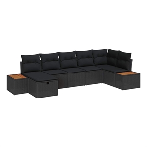 Afuera Living 7 Piece Black Poly Rattan Garden Sofa Set With Pillows