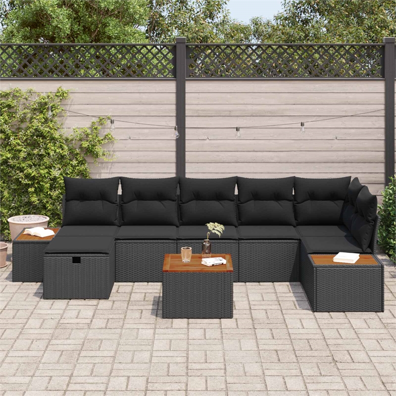 Afuera Living 8 Piece Black Poly Rattan Garden Sofa Set With Pillows