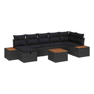 Afuera Living 8 Piece Black Poly Rattan Garden Sofa Set With Pillows