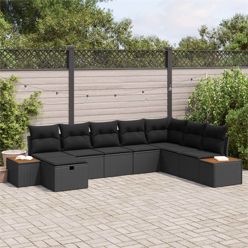 Afuera Living Black Poly Rattan Garden Sofa Set With Cushions and Storage