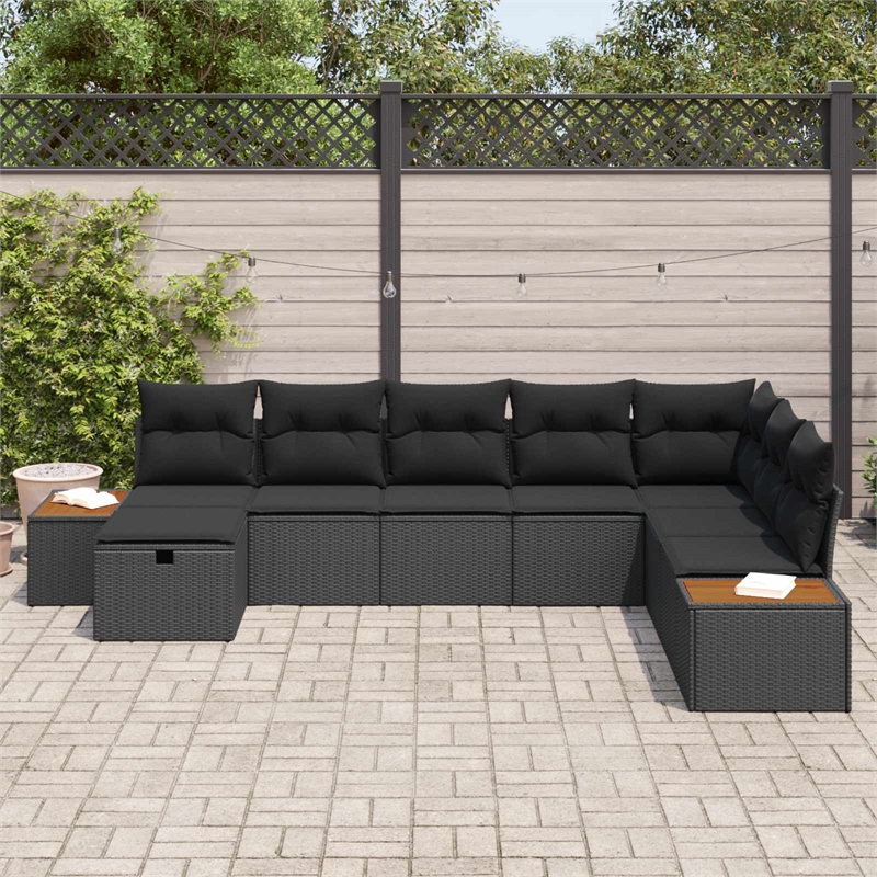 Afuera Living Black Poly Rattan Garden Sofa Set With Cushions and Storage
