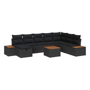 Afuera Living 9 Piece Black Poly Rattan Garden Sofa Set With Pillows