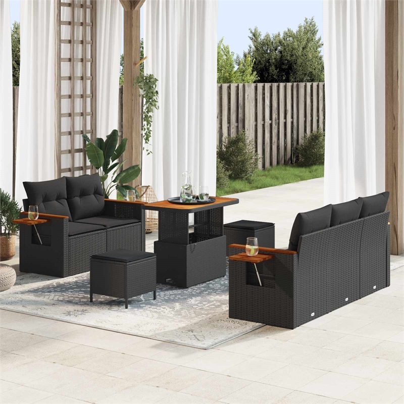 Afuera Living 8 Piece Poly Rattan & Powder-Coated Steel Garden Sofa Set in Black