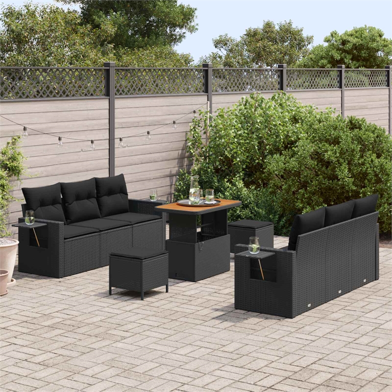 Afuera Living 9 Piece Poly Rattan & Powder-Coated Steel Garden Sofa Set in Black