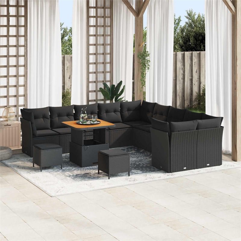 Afuera Living 13 Piece Black Poly Rattan Garden Sofa Set With Cushions