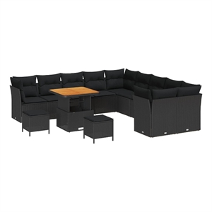 Afuera Living 13 Piece Black Poly Rattan Garden Sofa Set With Cushions