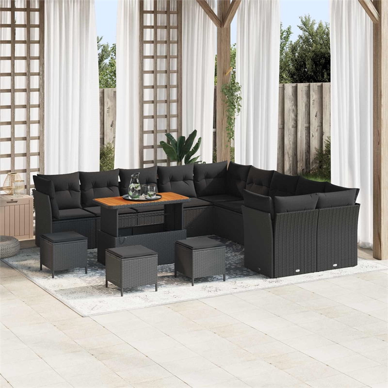 Afuera Living 14 Piece Black Poly Rattan Garden Sofa Set With Cushions