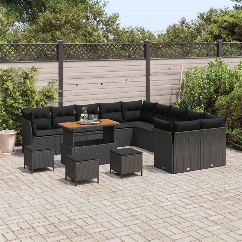 Afuera Living 14 Piece Black Poly Rattan Garden Sofa Set With Cushions