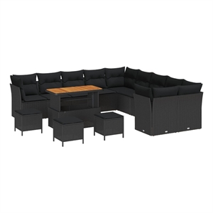 Afuera Living 14 Piece Black Poly Rattan Garden Sofa Set With Cushions