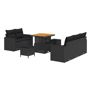 Afuera Living 8 Piece Black Poly Rattan Garden Sofa Set With Cushions
