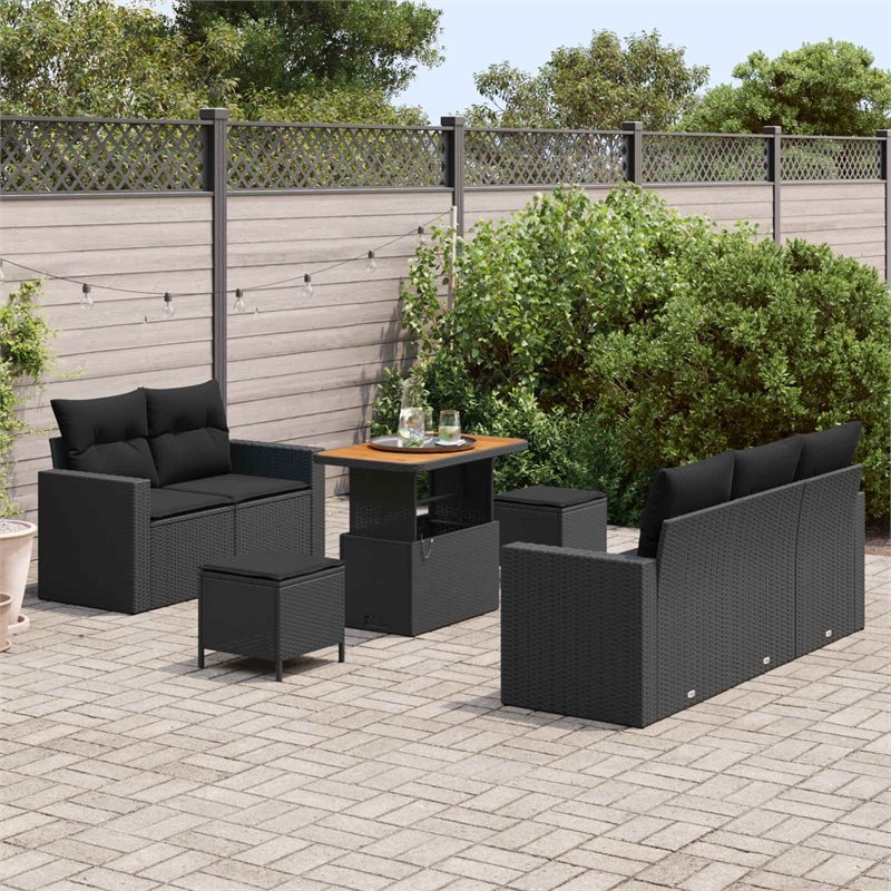 Afuera Living 8 Piece Black Poly Rattan Garden Sofa Set With Cushions
