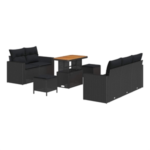 Afuera Living 8 Piece Black Poly Rattan Garden Sofa Set With Cushions