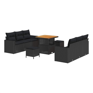 Afuera Living 9 Piece Poly Rattan & Powder-Coated Steel Garden Sofa Set in Black