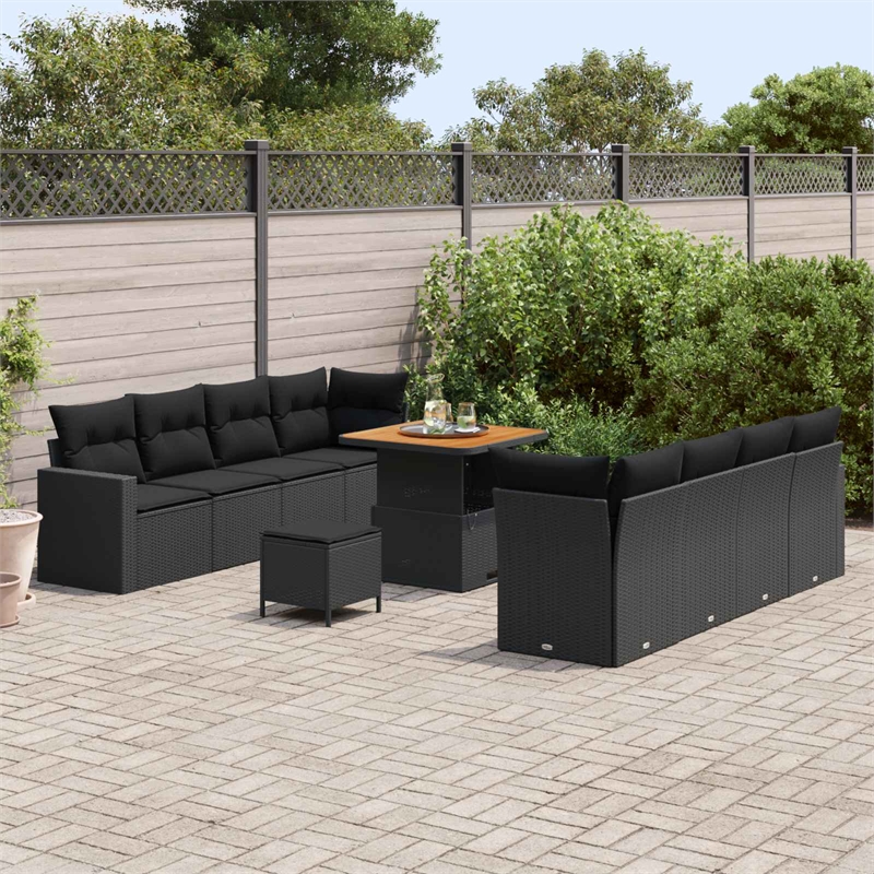 Afuera Living 12 Piece Black Poly Rattan Garden Sofa Set With Cushions