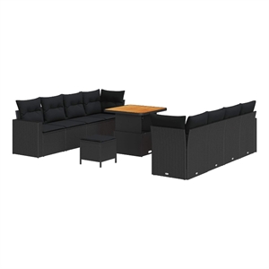 Afuera Living 12 Piece Black Poly Rattan Garden Sofa Set With Cushions