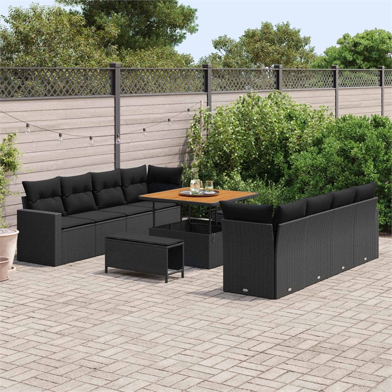 Afuera Living 12 Piece Black Poly Rattan Garden Sofa Set With Cushions