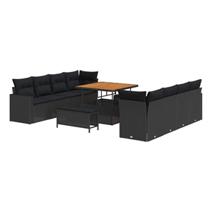 Afuera Living 12 Piece Black Poly Rattan Garden Sofa Set With Cushions