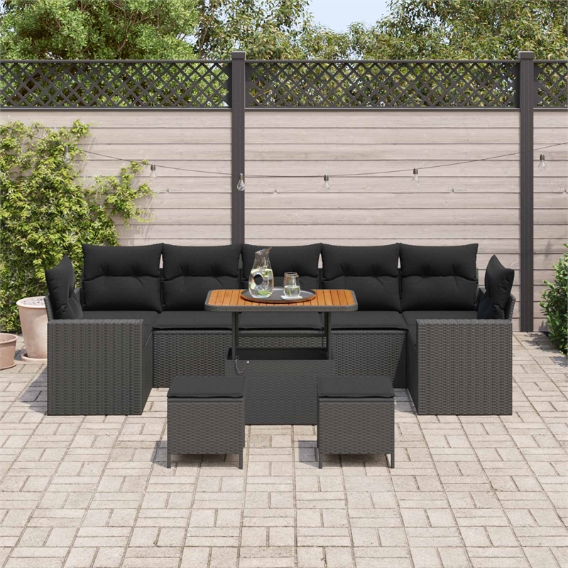 Afuera Living 13 Piece Black Poly Rattan Garden Sofa Set With Cushions