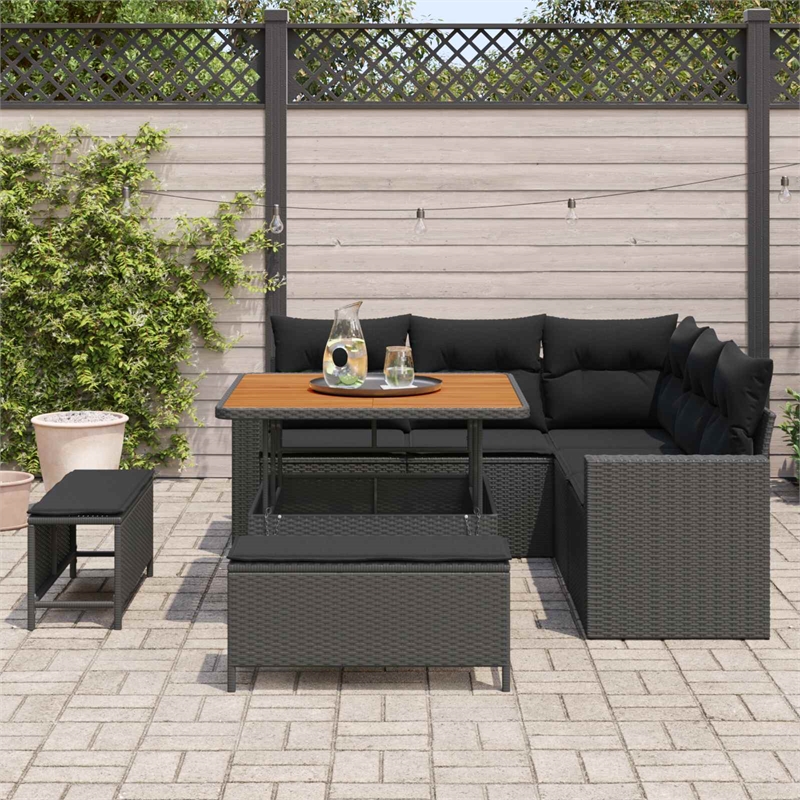 Afuera Living 9 Piece Black Poly Rattan Garden Sofa Set With Cushions