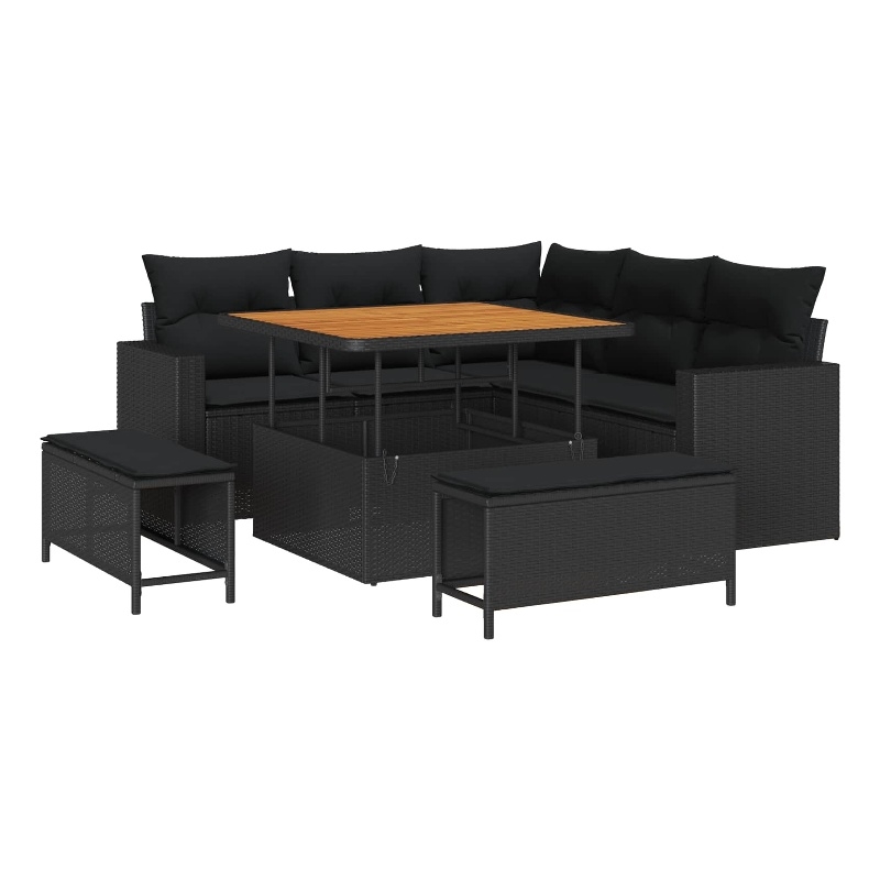 Afuera Living 9 Piece Black Poly Rattan Garden Sofa Set With Cushions