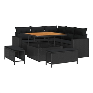 Afuera Living 9 Piece Black Poly Rattan Garden Sofa Set With Cushions