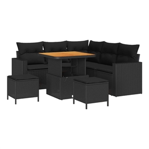 Afuera Living 9 Piece Black Poly Rattan Garden Sofa Set With Cushions