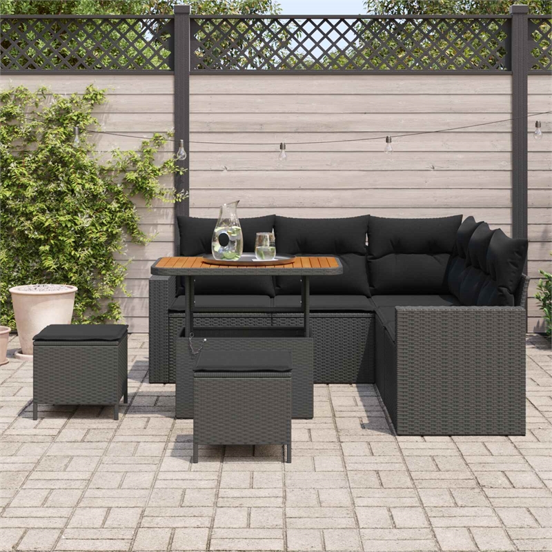 Afuera Living 9 Piece Black Poly Rattan Garden Sofa Set With Cushions