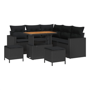 Afuera Living 9 Piece Black Poly Rattan Garden Sofa Set With Cushions