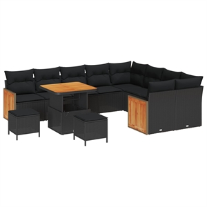 Afuera Living 13 Piece Poly Rattan Garden Sofa Set With Cushions in Black