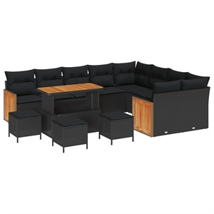 Afuera Living 14 Piece Poly Rattan Garden Sofa Set With Cushions in Black